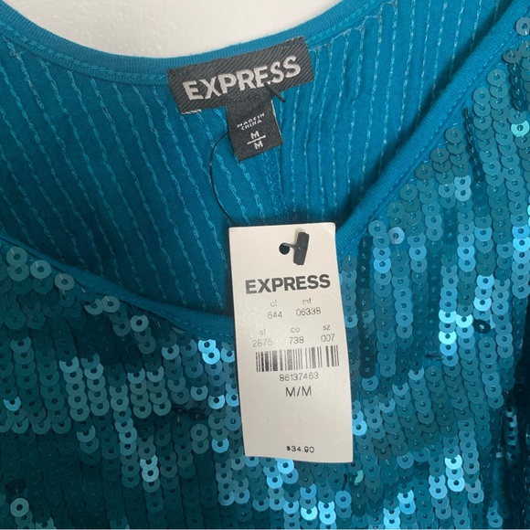 Teal sequin crop top Express Size M - Picture 3 of 3